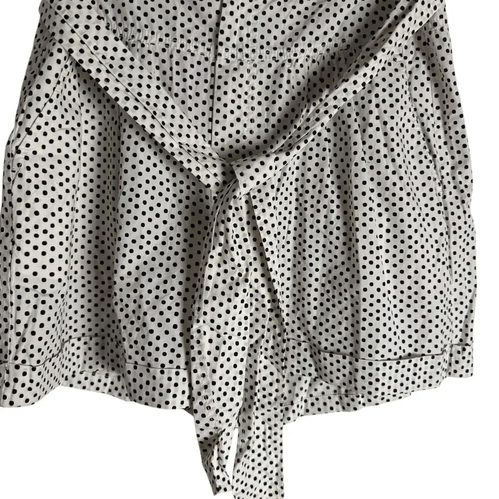 La Vie Rebecca Taylor Corinne White Black Polka Dot High Rise Tie Waist Shorts L